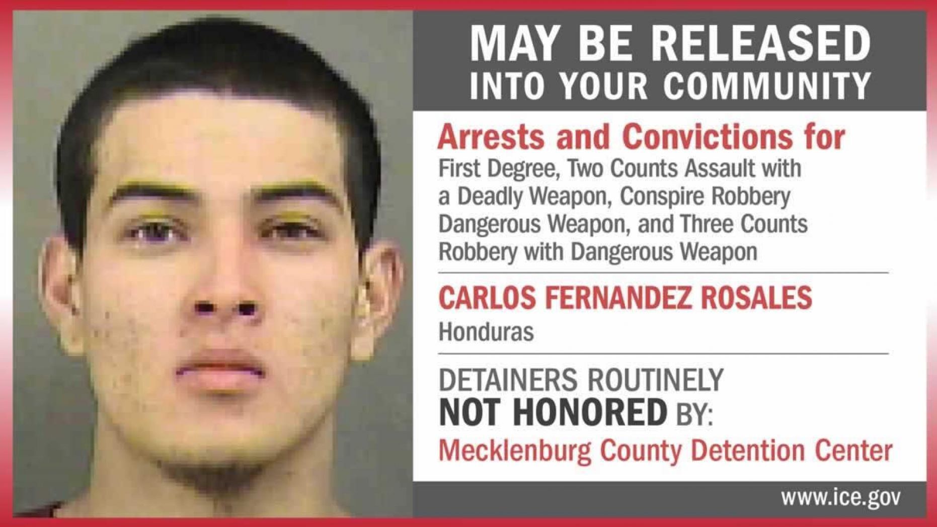 ICE Warning Mug Shot of Imminent Release